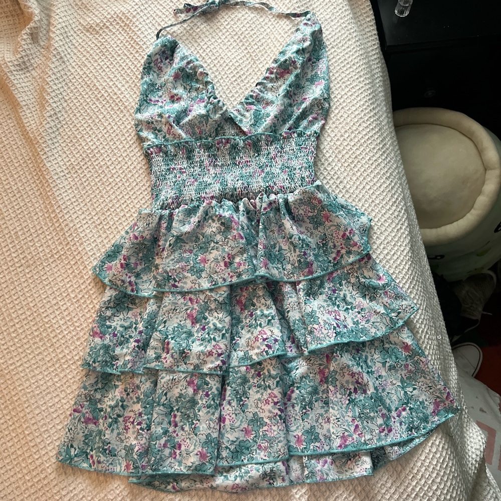 Floral Halter Dress with Ruffle Skirt